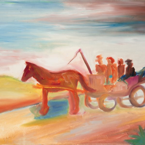 Malerei, Öl auf Leinwand, 60cm x 50cm, 4 Figuren auf Pferdekutsche, artist: Franziska King