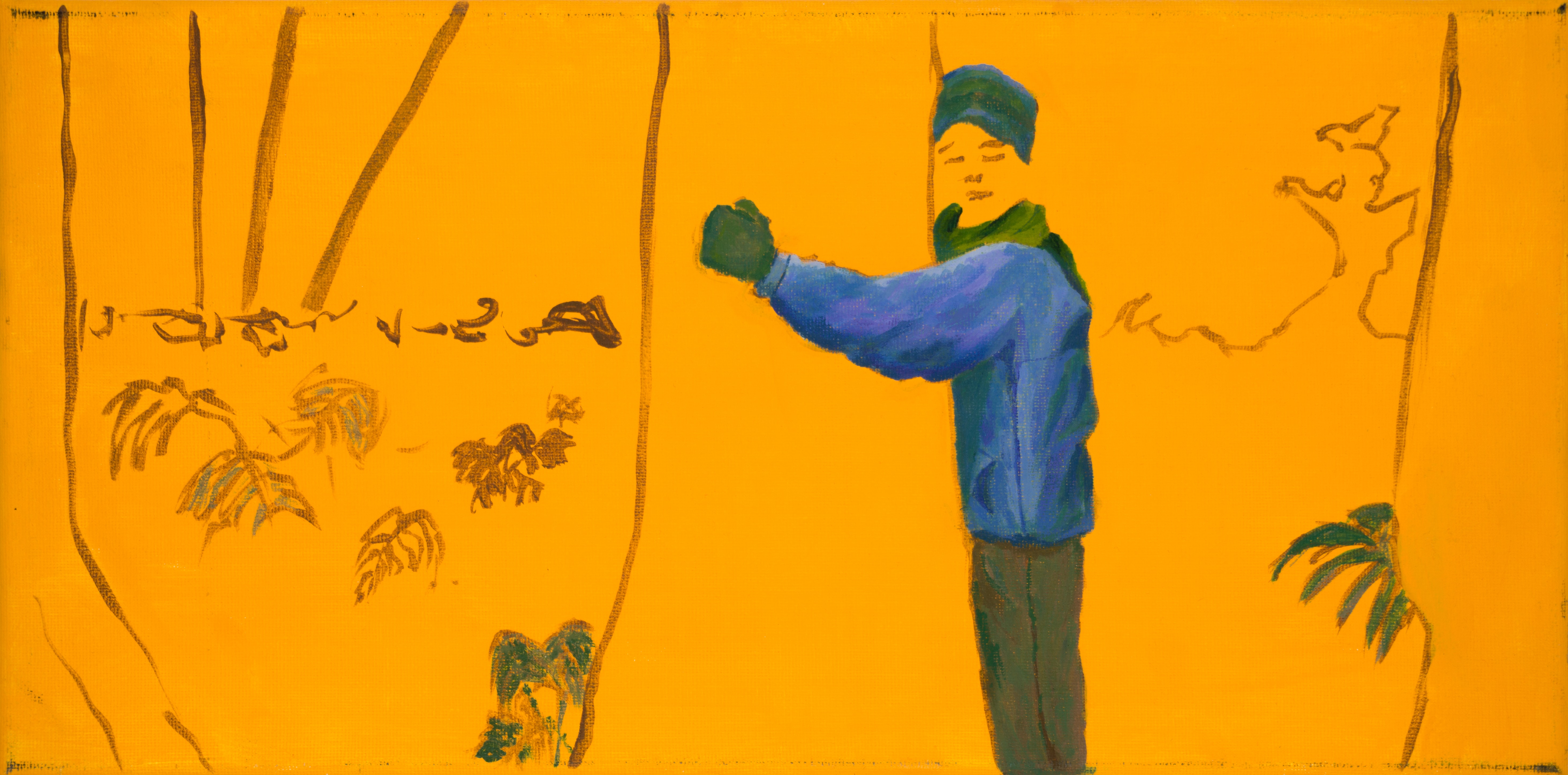 Malerei, Öl auf Leinwand, 40cm x 20cm, Figur umarmt Baum, artist: Franziska King