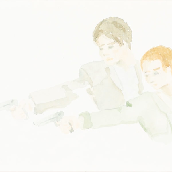 Malerei, Aquarell auf Papier, 30cm x 15cm, Szene aus Bonnie und Clyde, artist: Franziska King