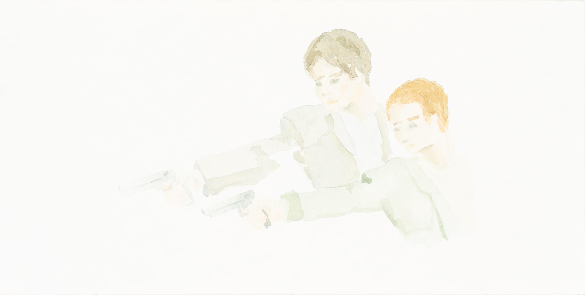 Malerei, Aquarell auf Papier, 30cm x 15cm, Szene aus Bonnie und Clyde, artist: Franziska King