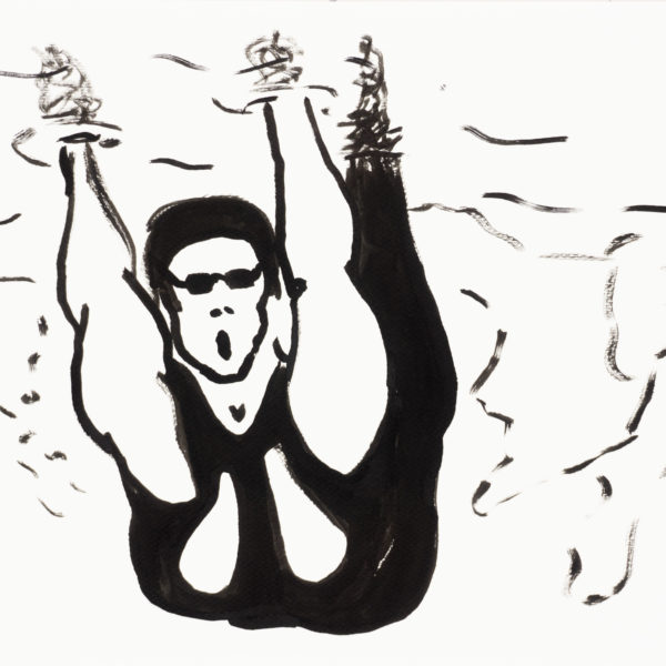 Zeichnung, Tusche auf Papier, 32cm x 24cm, Wettkampfschwimmerin beim Start, artist: Franziska King