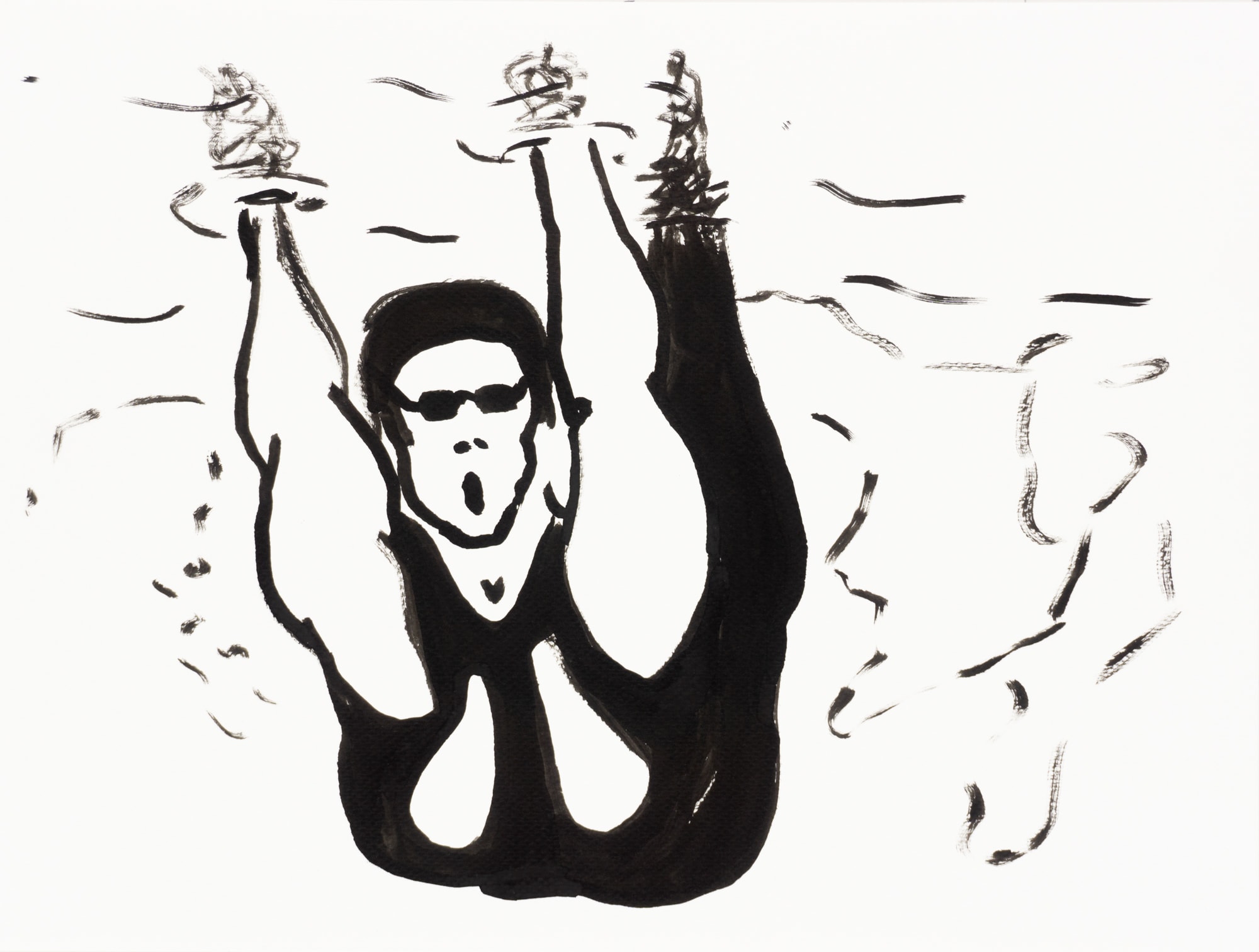 Zeichnung, Tusche auf Papier, 32cm x 24cm, Wettkampfschwimmerin beim Start, artist: Franziska King