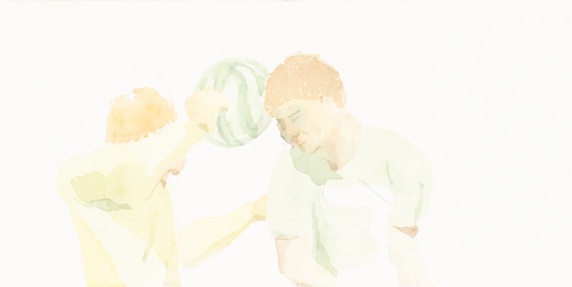 Malerei, Aquarell auf Papier, 30cm x 15cm, Basketball mit Melone, artist: Franziska King