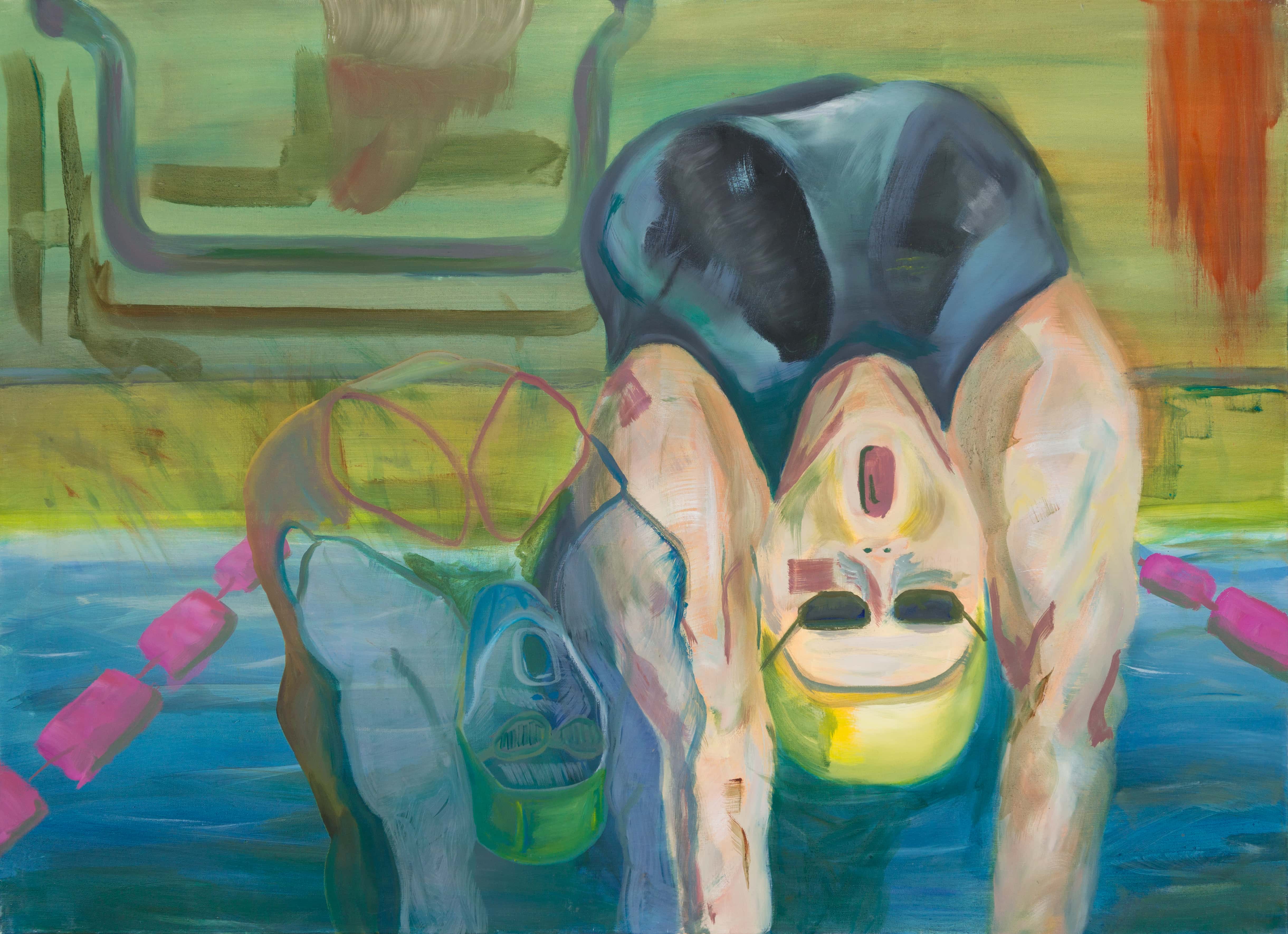 Malerei, Öl auf Leinwand, 110cm x 80cm, Schwimmerin im Sprung, artist: Franziska King