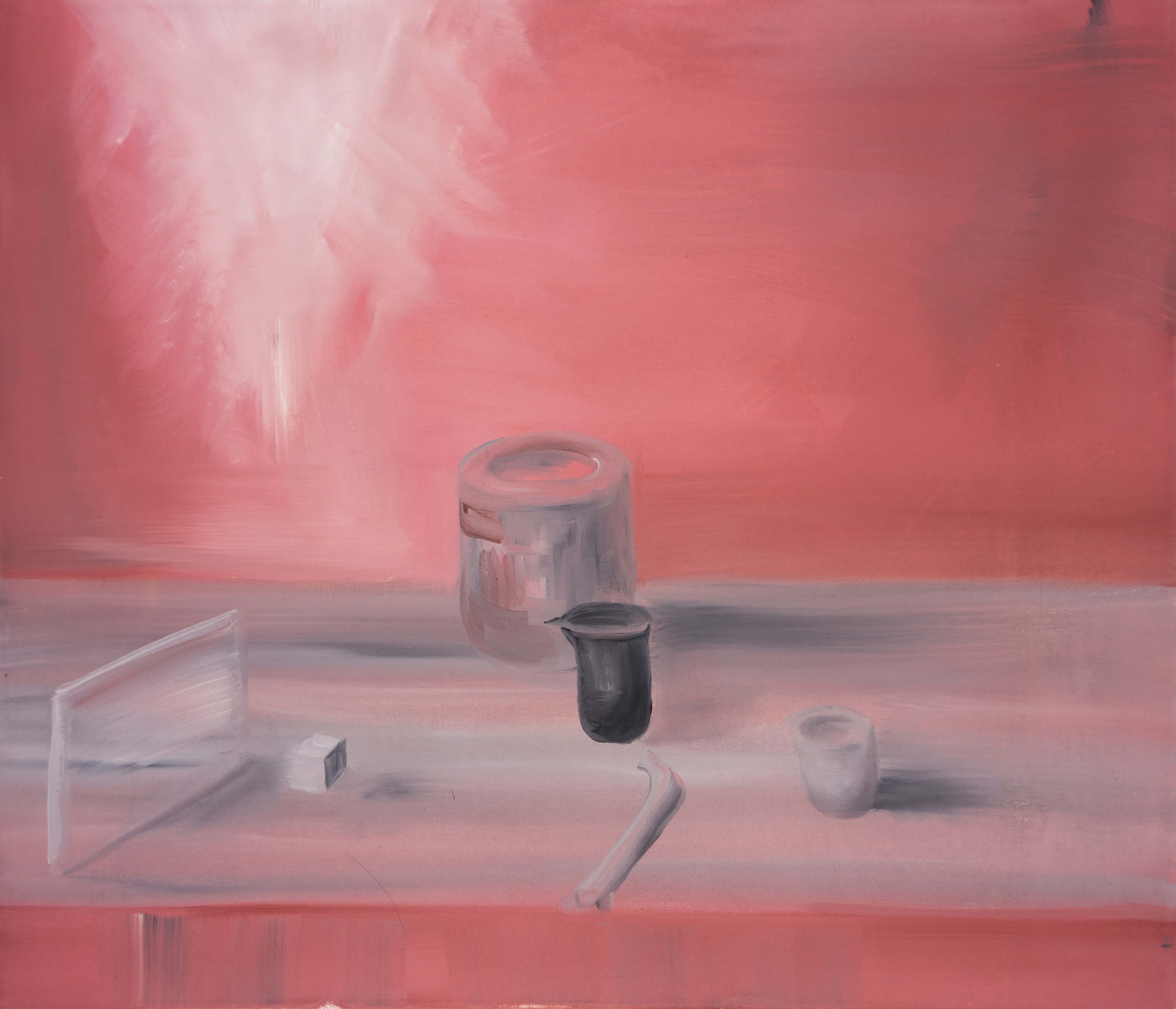 Malerei, Öl auf Leinwand, 70cm x 60cm, Stilleben vor rotem Hintergrund, artist: Franziska King