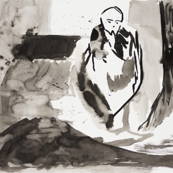 Malerei, Tusche auf Papier, 42cm x 29,7cm, meditierender Mensch, artist: Franziska King