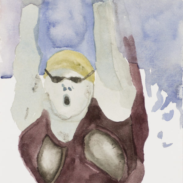 Malerei, Aquarell auf Papier (200g Bütten), 12cm x 16cm, Schwimmerin im Startsprung, artist: Franziska King