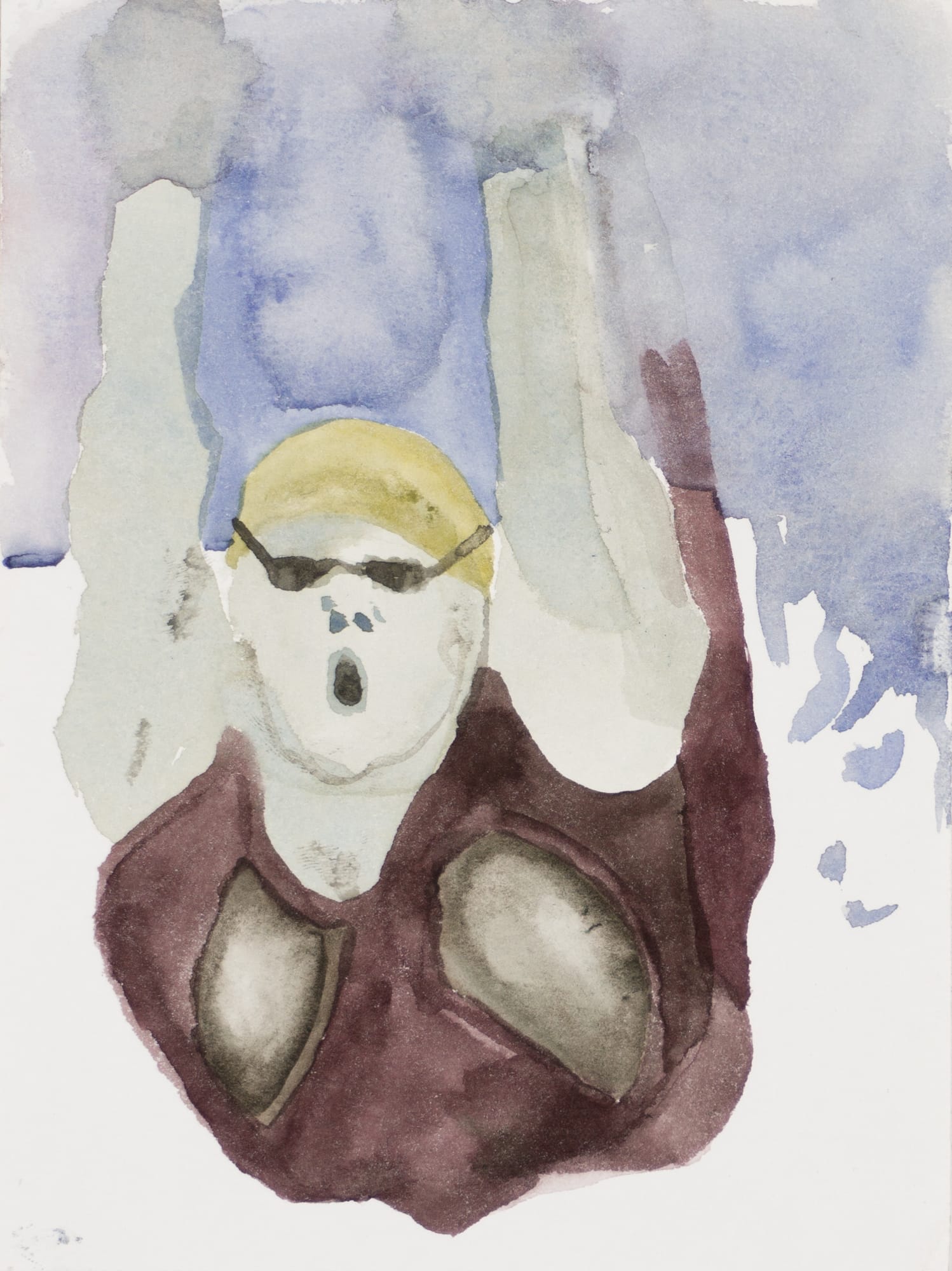 Malerei, Aquarell auf Papier (200g Bütten), 12cm x 16cm, Schwimmerin im Startsprung, artist: Franziska King