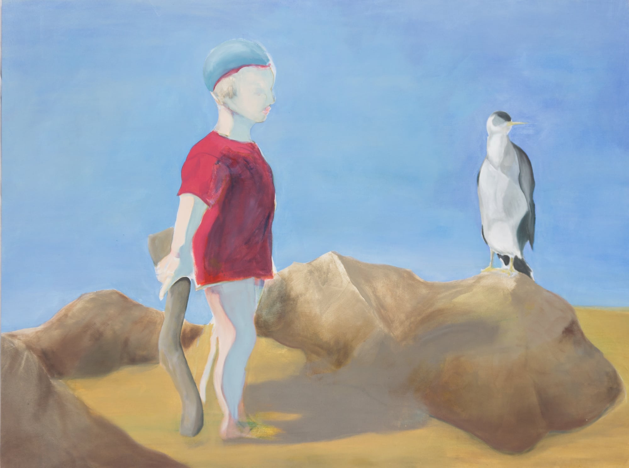 Malerei, Öl auf Leinwand, 159cm x 119cm, Bub mit Pinguin, artist: Franziska King