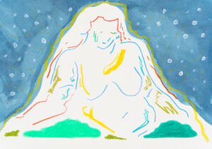 Farbstift, Marker, Tusche und Wachspastell auf Papier, 21x14,8cm, Akt, Künstlerin: Franziska King