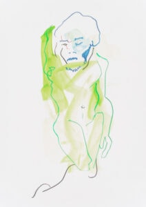 Farbstift und Gouache auf Papier, 21x29,7cm, Akt, Künstlerin: Franziska King