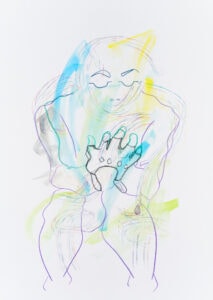 Farbstift, Gouache und Wachspastell auf Papier, 42x59,4cm, Akt, Künstlerin: Franziska King