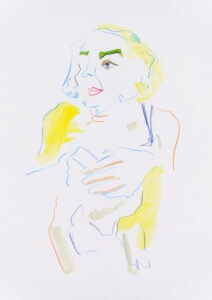 Farbstift und Gouache auf Papier, 29,7x42cm, Akt, Künstlerin: Franziska King