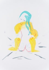 Farbstift, Gouache und Wachspastell auf Papier, 29,7x42cm, Akt, Künstlerin: Franziska King