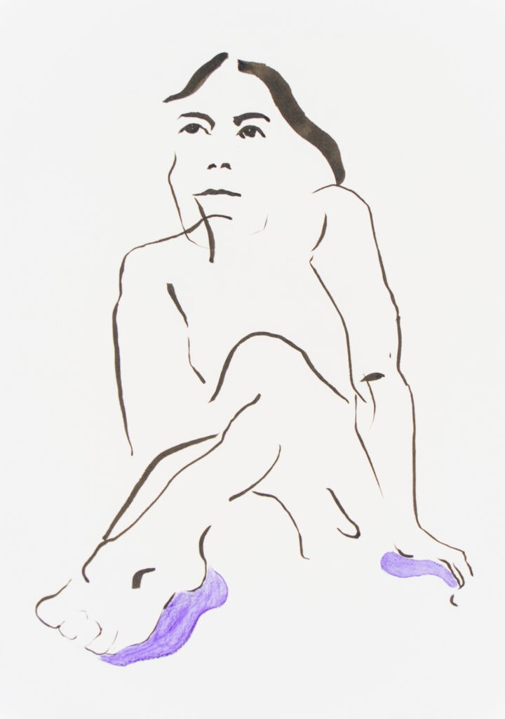 Farbstift und Tusche auf Papier, 21x29,7cm, Akt, Künstlerin: Franziska King