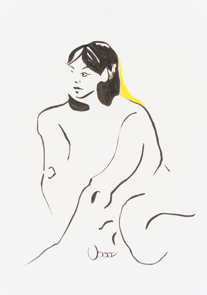 Farbstift und Tusche auf Papier, 21x29,7cm, Akt, Künstlerin: Franziska King