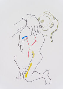 Farbstift und Tusche auf Papier, 14,8x21cm, Akt, Künstlerin: Franziska King