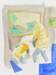 Aquarell auf Papier, 36x48cm, Galeriebesucher oder Klimaaktivisten, Künstlerin: Franziska King