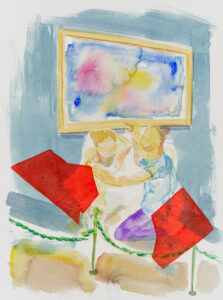 Aquarell auf Papier, 36x48cm, Galeriebesucher oder Klimaaktivisten, Künstlerin: Franziska King