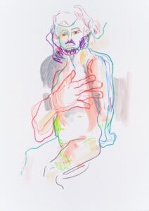 Farbstift, Gouache und Wachspastell auf Papier, 42x59,4cm, Akt, Künstlerin: Franziska King