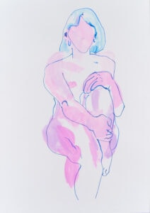Farbstift und Gouache auf Papier, 42x59,4cm, Akt, Künstlerin: Franziska King