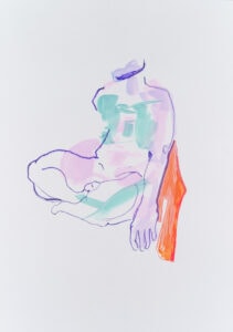 Farbstift und Gouache auf Papier, 42x59,4cm, Akt, Künstlerin: Franziska King
