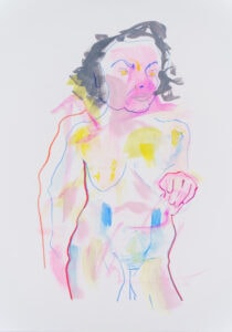 Farbstift und Gouache auf Papier, 29,7x42cm, Akt, Künstlerin: Franziska King