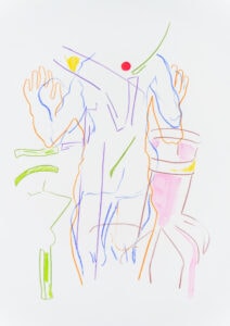 Farbstift und Gouache auf Papier, 29,7x42cm, Akt, Künstlerin: Franziska King