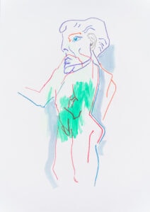 Farbstift, Gouache und Wachspastell auf Papier, 29,7x42cm, Akt, Künstlerin: Franziska King