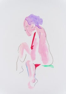 Farbstift, Gouache und Tusche auf Papier, 29,7x42cm, Akt, Künstlerin: Franziska King