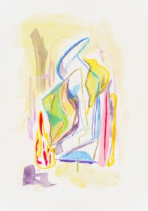 Acryl, Aquarell, Farbstift und Gouache auf Papier, 21x29,7cm, Pflanzenblätter, Künstlerin: Franziska King