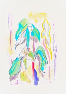 Acryl, Aquarell, Farbstift und Gouache auf Papier, 21x29,7cm, Pflanzenblätter, Künstlerin: Franziska King