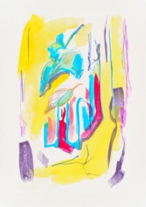 Acryl, Aquarell, Farbstift und Gouache auf Papier, 21x29,7cm, Pflanzenblätter, Künstlerin: Franziska King