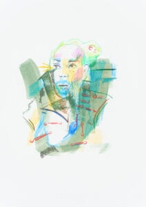 Farbstift und Gouache auf Papier, 21x29,7cm, Portrait, Künstlerin: Franziska King