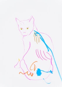 Acrylmarker, Farbstift und Gouache auf Papier, 14,8x21cm, Katze, Künstlerin: Franziska King